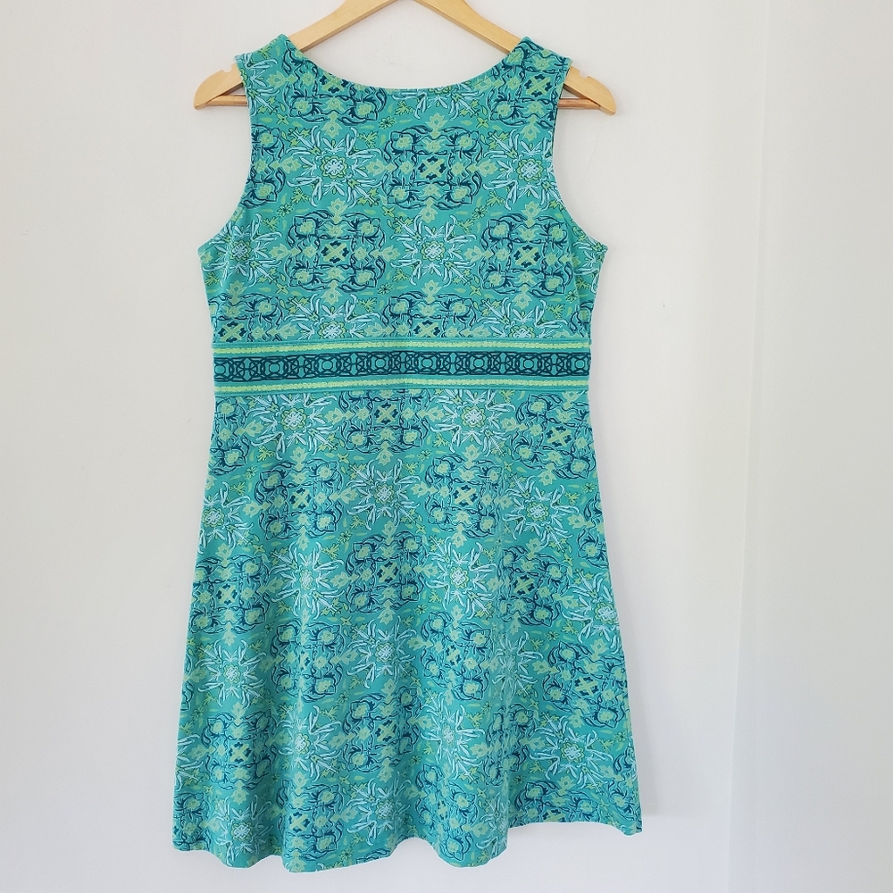 LIFE IS GOOD 10 Turquoise Green V-Neck Sleeveless Active Dress Boho Floral Comfy - Picture 7 of 12